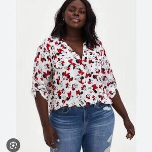 Torrid X Disney Minnie Mouse Harper 3/4 Sleeve Blouse, Size 3 (22/24)